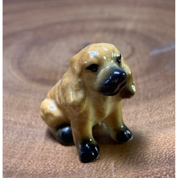 Vintage Miniature Porcelain Spaniel Dog Figurine Brown & Black Hand-Painted Coll - Picture 1 of 8